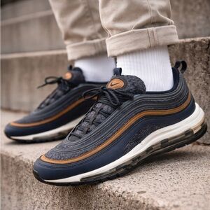 Nike Air Max 97 Premium Wool Navy Brown Men’s Size 11 Running Shoes 312834-400